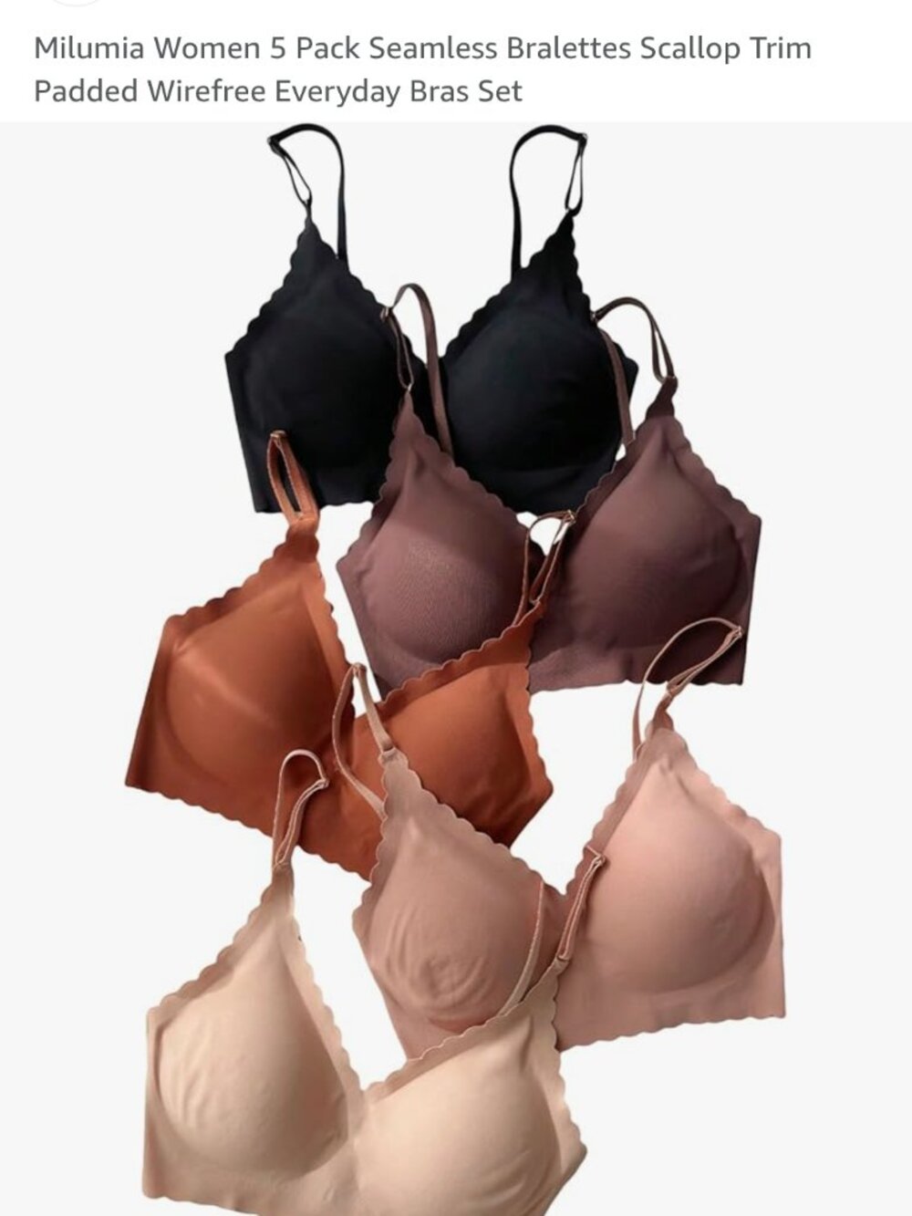 Women's Scallop Trim Wireless Bra, Comfortable & Breathable Seamless Everyday